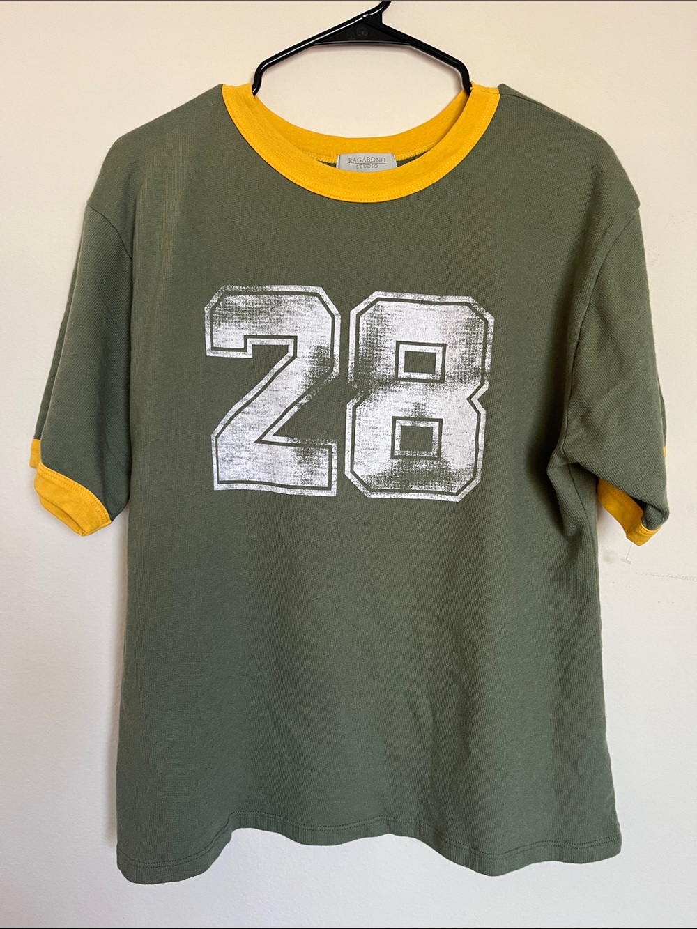 Ragabond Studio Varsity Ringer Tee S Green Waffle Knit Organic Cotton USA MWOT